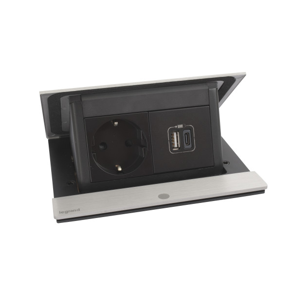 Pop up incara 2p+t schuko + prise usb type-a+c - cordon 2m - 4 modules inox