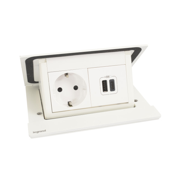 Pop up incara 2p+t schuko + prise usb type-a+c - cordon 2m - 4 modules blanc