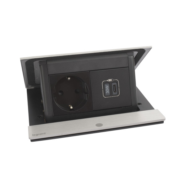 Pop up incara 2p+t schuko + prise usb c 30w - cordon 2m - 4 modules inox