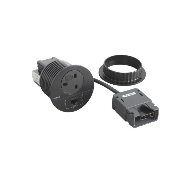 Disq80 incara 2p+t bs + usb a+c + rj45 + cordon 2m fiche intersoc - noir