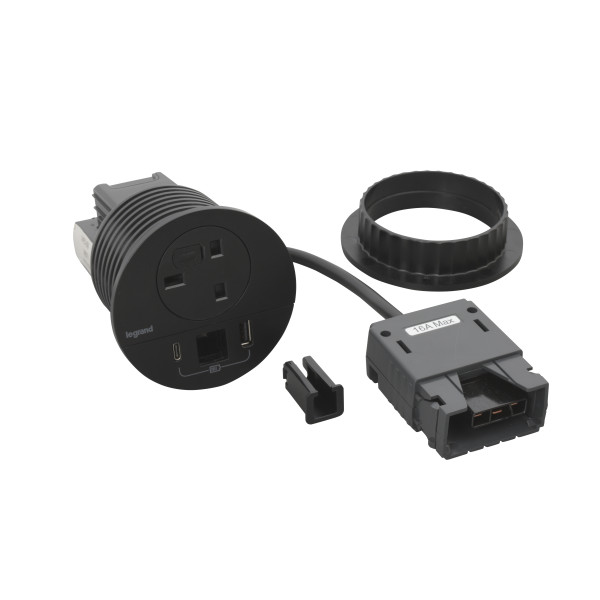 Disq80 incara 2p+t bs + usb a+c + sortie câble + cordon 2m fiche intersoc - noir