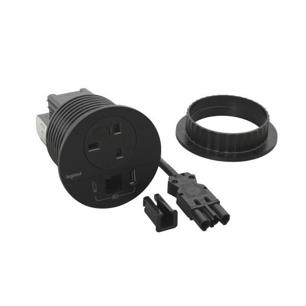 Disq80 incara 2p+t bs + usb a+c + sortie câble + cord 0,5m wieland - noir