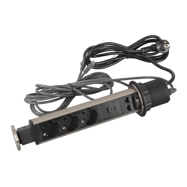 Tower 60 incara Ø60mm 3x2p+t schuko + 2 rj45 + 1 prise usb a+c - cordon 2m