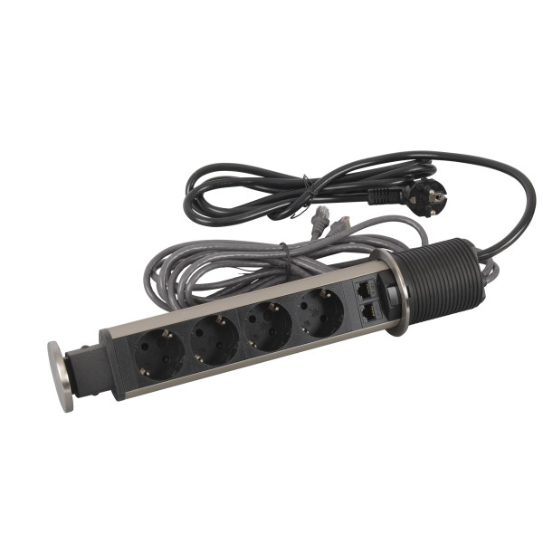 Tower 60 incara Ø60mm 4x2p+t schuko + 2 rj45 - cordon 2m