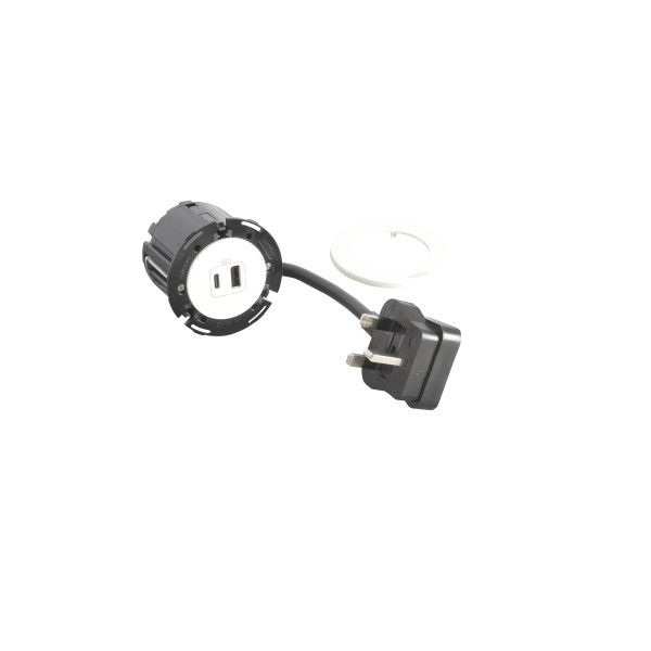 Disq60 incara chargeur usb a+c et cordon 2m fiche bs - blanc
