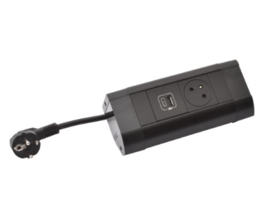 Bloc bureau équipé avec prise 2P+T Planet Wattohm surface et chargeur USB Type A+C cordon 3m