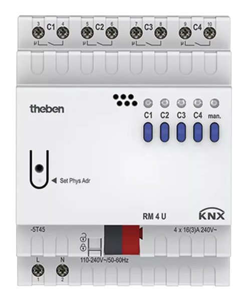 Module actionneur commutation 4c + fonc logiques rm 4 u knx