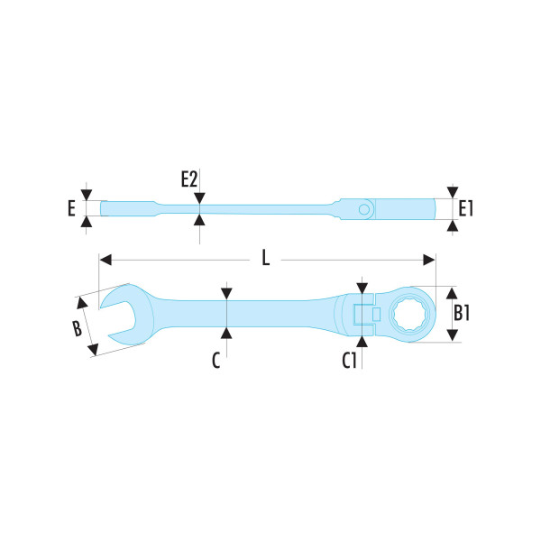 Clé mixte à cliquet articulée métrique