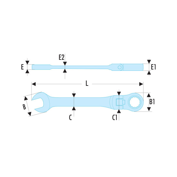 Clé mixte à cliquet articulée métrique