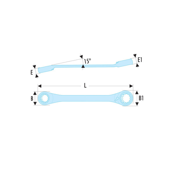 Clé polygonale à cliquet inclinée à 15° spline