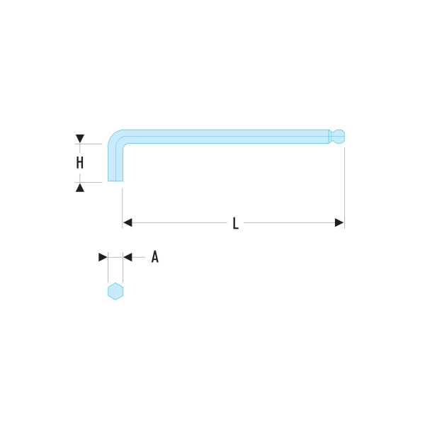 Clé mâle longue métrique, tête sphérique, 1,5 mm