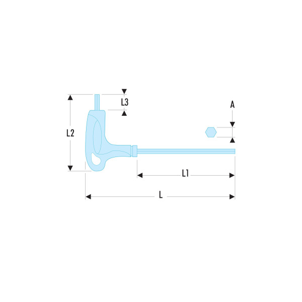 Clé mâle, poignée en "p", 6 pans métrique, 2,5 mm