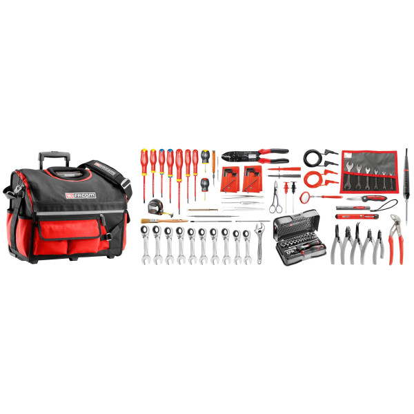 Sélection électricien 101 outils - boîte à outils textile sur roulettes