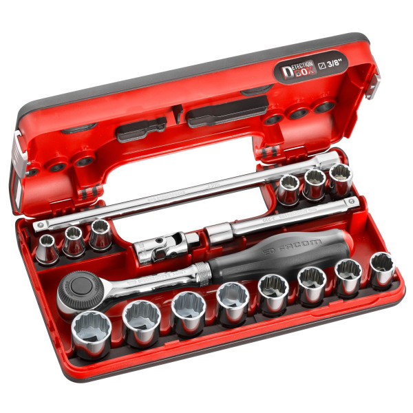 Jeu de 18 pièces dbox de douilles 3/8" 12 pans