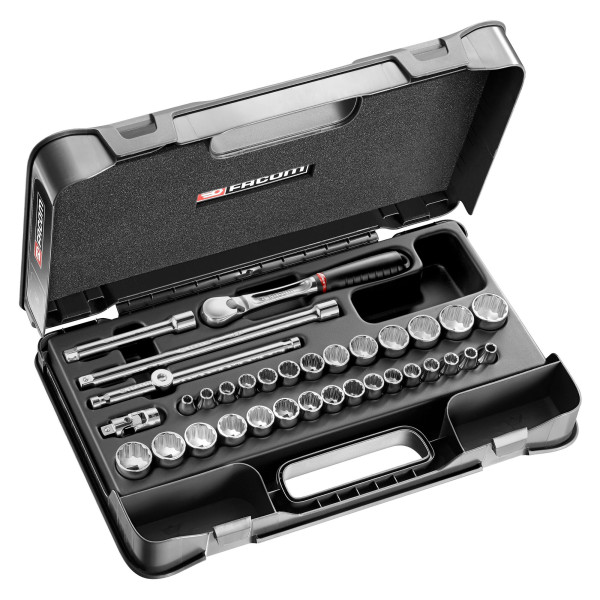 Coffret douilles 3/8" 12 pans métriques et en pouces - 34 pièces