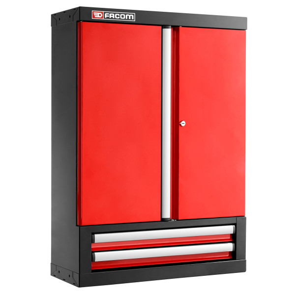 Meuble haut simple, 2 portes pleines, 2 tiroirs rouge