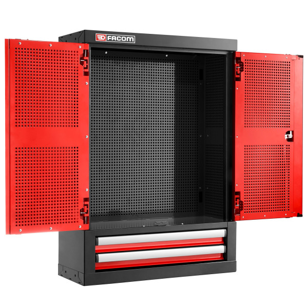 Meuble haut simple, 2 portes pleines, 2 tiroirs rouge