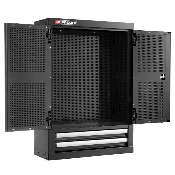 Meuble haut simple, 2 portes pleines, 2 tiroirs noir