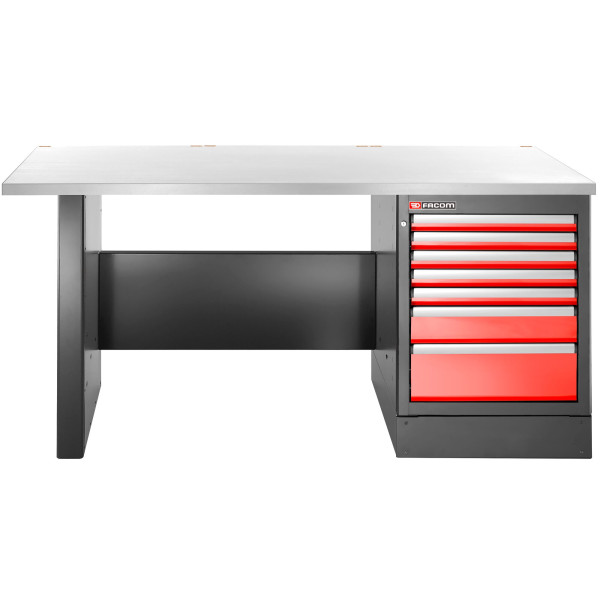 Établi 2,2 m, 7 tiroirs, 569 x 421 mm, plateau inox, version haute