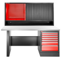 Établi 2,2m, 7 tiroirs, 569 x 421mm, plateau inox, armoire rideau, version haute