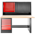 Établi 2,2 m, 7 tiroirs, 569 x 421 mm, plateau bois, armoire rideau, version hau