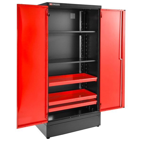 Armoire 2 portes pleines, 3 étagères, l 1000 x p 506 x h 2060 mm, rouge