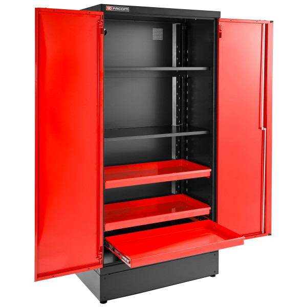 Armoire 2 portes pleines, 3 étagères, l 1000 x p 506 x h 2060 mm, rouge