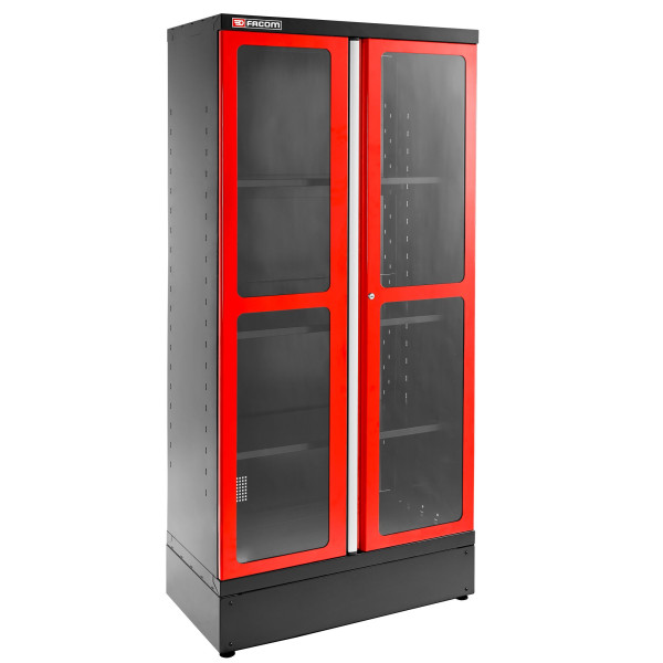 Armoire 2 portes vitrées plexi, 3 étagères, l 1000 x p 506 x h 2060 mm, rouge