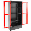 Armoire 2 portes vitrées plexi, 3 étagères, l 1000 x p 506 x h 2060 mm, rouge