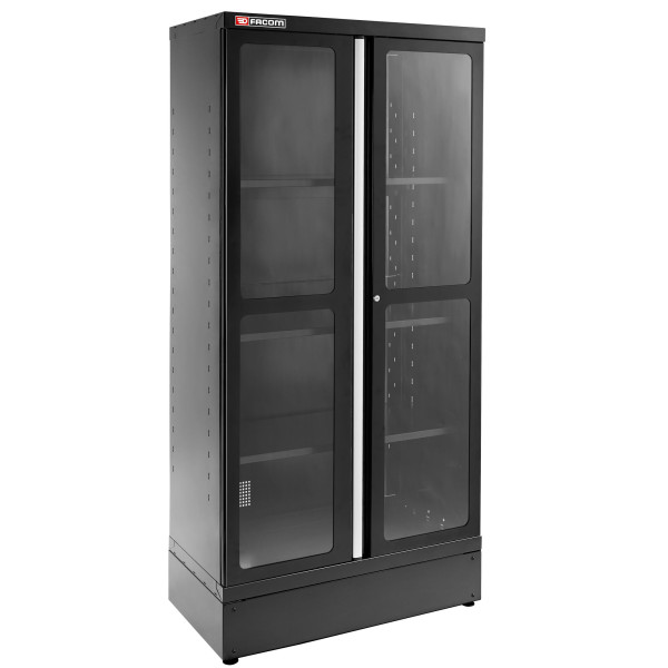 Armoire 2 portes vitrées plexi, 3 étagères, l 1000 x p 506 x h 2060 mm, noire