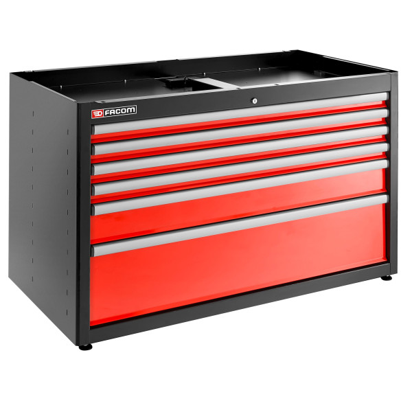 Meuble bas double, 6 tiroirs, 1269 x 421 mm, rouge