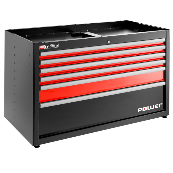 Meuble bas double, 6 tiroirs avec tiroir power, 1269 x 421 mm, rouge