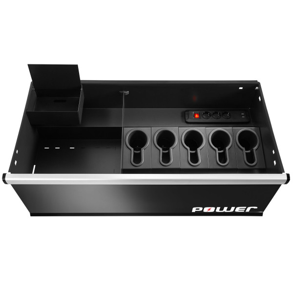Meuble bas double, 6 tiroirs avec tiroir power, 1269 x 421 mm, rouge