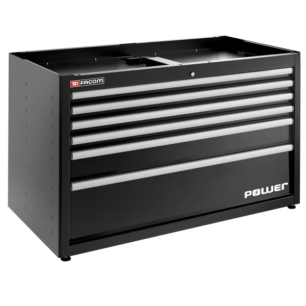 Meuble bas double, 6 tiroirs avec tiroir power, 1269 x 421 mm, noir