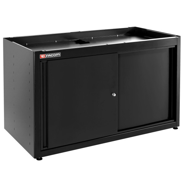 Meuble bas double, 2 portes pleines coulissantes, 1 étagère, noir