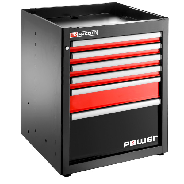 Meuble bas simple, 6 tiroirs avec 1 tiroir power, 569 x 421 mm, rouge