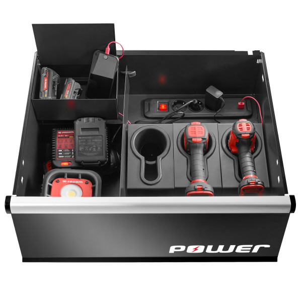 Meuble bas simple, 6 tiroirs avec 1 tiroir power, 569 x 421 mm, rouge