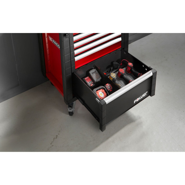 Meuble bas simple, 6 tiroirs avec 1 tiroir power, 569 x 421 mm, rouge