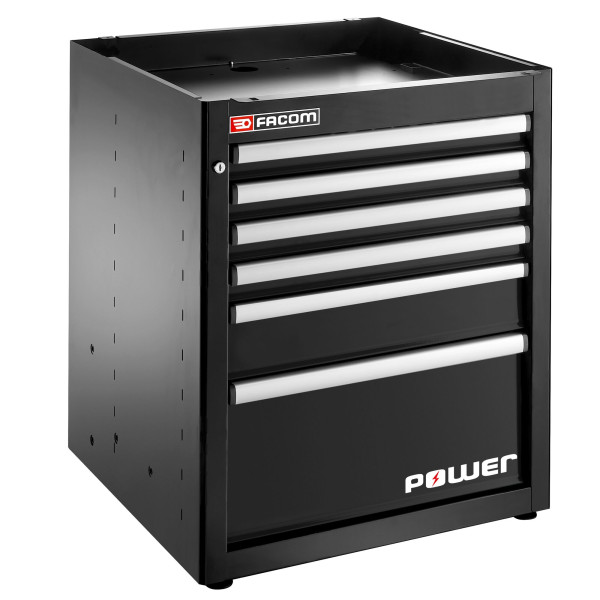 Meuble bas simple, 6 tiroirs avec 1 tiroir power, 569 x 421 mm, noir
