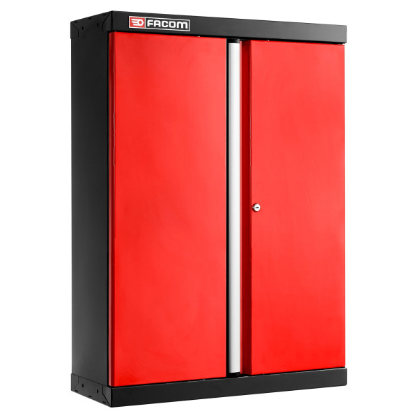 Meuble haut, 2 portes pleines, 2 étagères, rouge