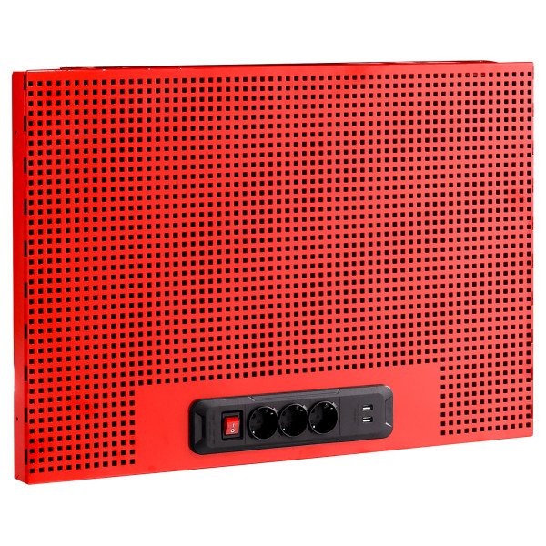 Demi panneau perforé avec multiprises et usb, carrés 6 x 6 mm, 1 module, rouge