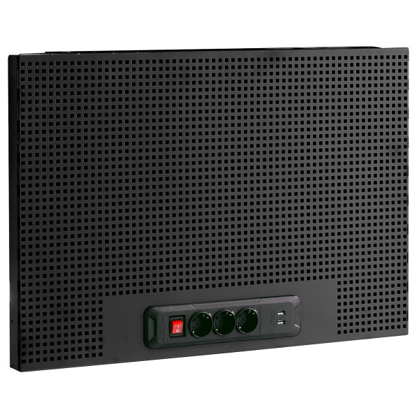 Demi panneau perforé avec multiprises et usb, carrés 6 x 6 mm, 1 module, noir