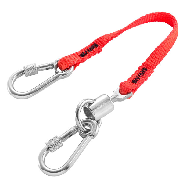 Longe 20 cm, mousqueton 50mm inox à vis + émerillon et mousq 60mm inox à vis sls