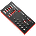 Module mousse cliquet à verrouillage 1/4" et douilles en pouces