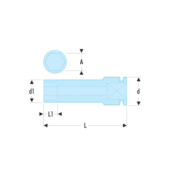 Douille impact longue, 12 pans métrique, 1/2", 17 mm