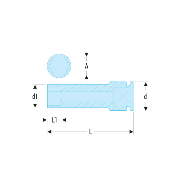 Douille impact longue, 12 pans métrique, 1/2", 18 mm