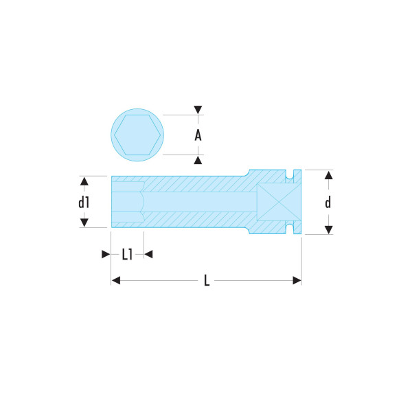 Douille impact longue, 12 pans métrique, 1/2", 21 mm