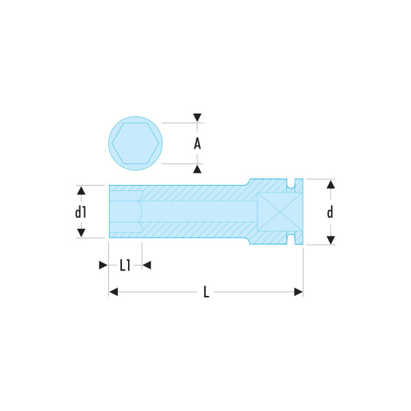Douille impact longue, 12 pans métrique, 1/2", 22 mm