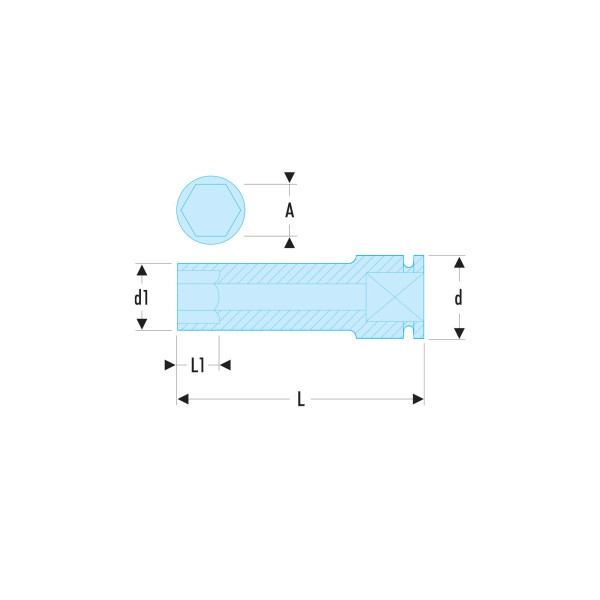 Douille impact longue, 12 pans métrique, 1/2", 30 mm