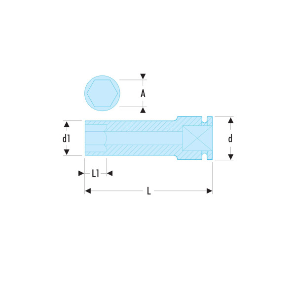 Douille impact longue, 12 pans métrique, 1/2", 34 mm